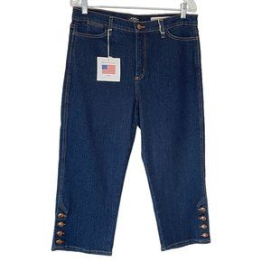 NYDJ NEW Tummy Tuck Stretch Capri Jeans 5 Pocket Dark Wash with Copper Buttons
